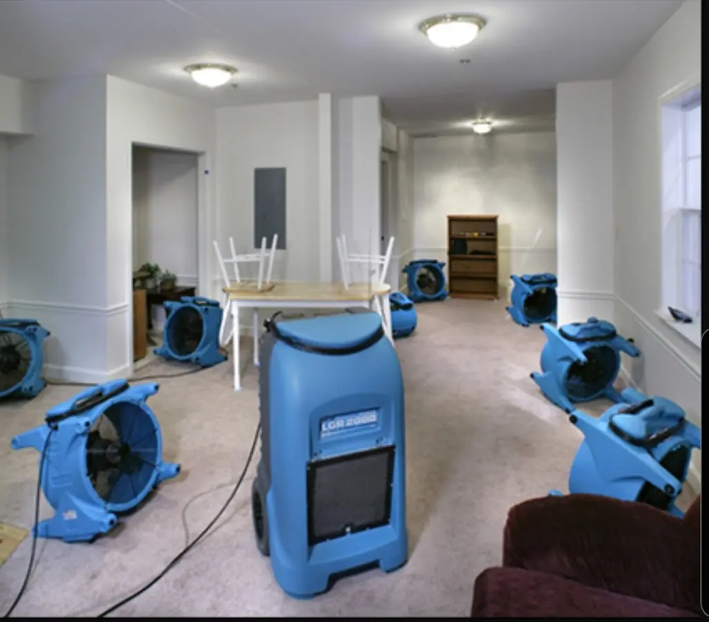 Air movers and dehumidifier setup for Water Damage Restoration in Fort Lee